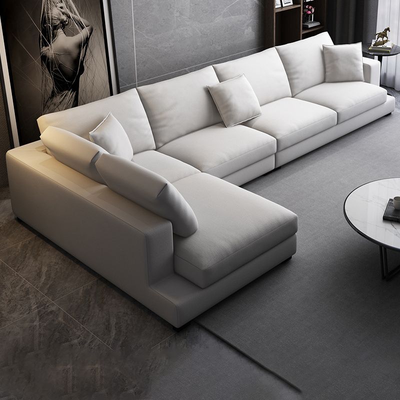Fabric Pillow Back Sectional Sofa Square Arm Sectional in Gray