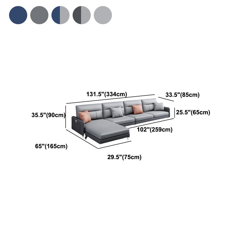 4-seat Sewn Pillow Back Sofa & Chaise Faux Leather Retro Sofa