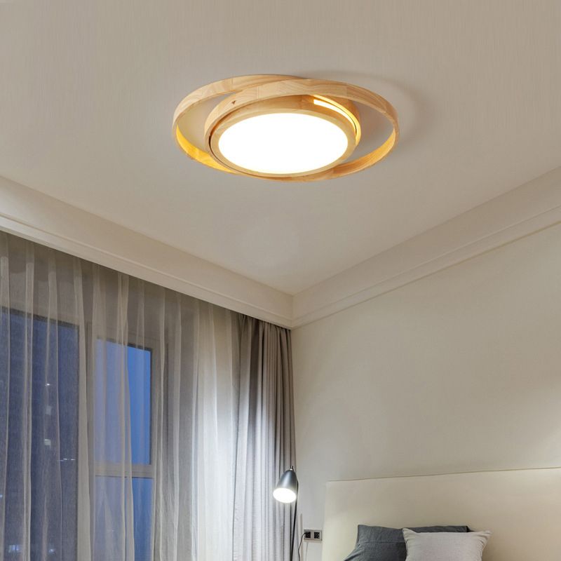Wood Round Shape Flush Mount Light Modern-Style 1 Light Flush Ceiling Light in Brown