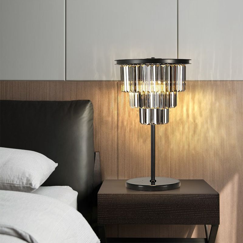 American Style Crystal Table Lamp Black 3 Lights Desk Lamp for Bedroom