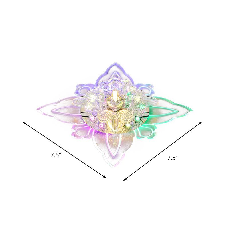 LED Foyer Plafond Flush Hedendaagse Flush Light Fixture met Flower Clear Faceted Crystal Shade