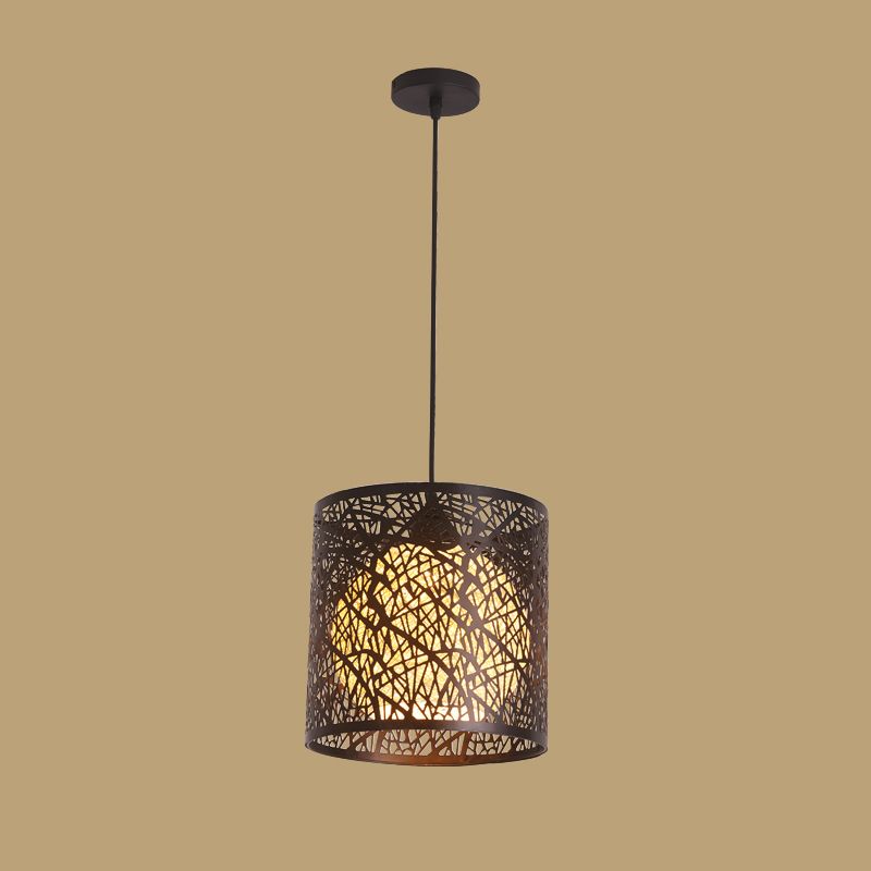 1 Head Cage Suspended Lighting Fixture Retro Metal Black Pendant Lamp for Restaurant