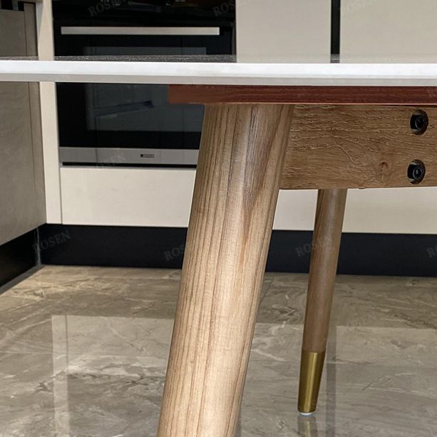 Mesa rectangular contemporánea de madera maciza mesa de comedor de piedra sinterizada con 4 patas