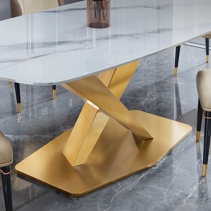 Luxury Home Sintered Stone Table Rectangle Table with Gold Pedestal Base
