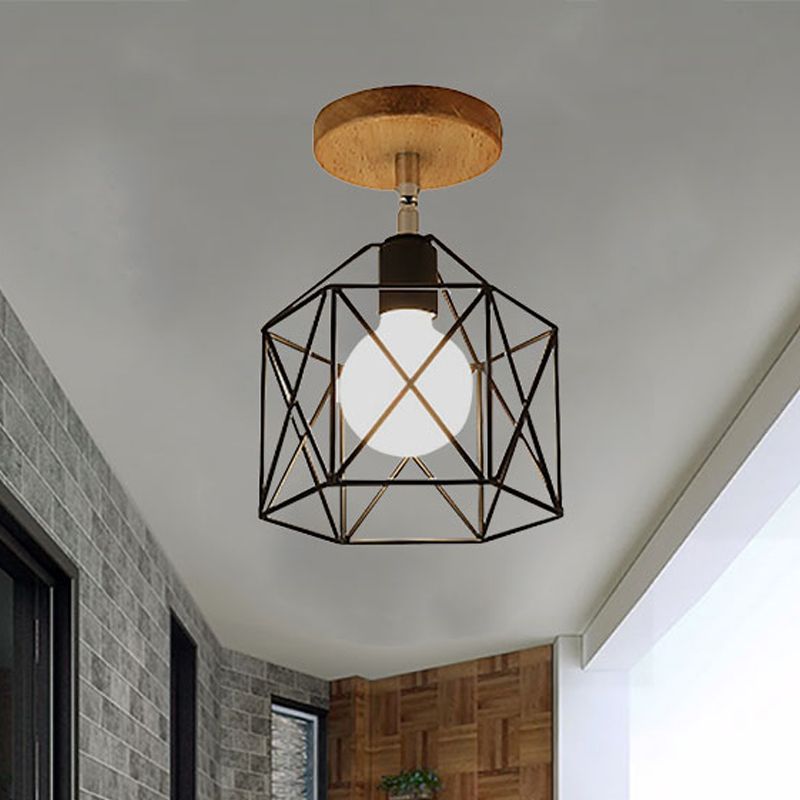 1 tête fer plafonnier style rétro noir / blanc global / carré cage abat - jour porche rotation semi - encastré lumière