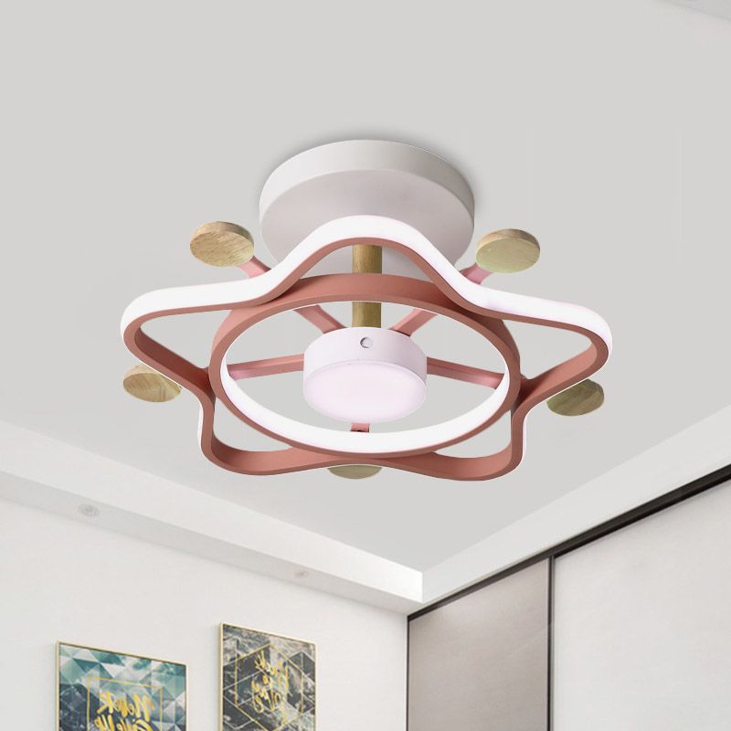 Pentagramma rosa/blu pentagramma semi-filo per bambini acrilici con pioggia vicino all'illuminazione del soffitto in luce calda/bianca per la stanza del bambino