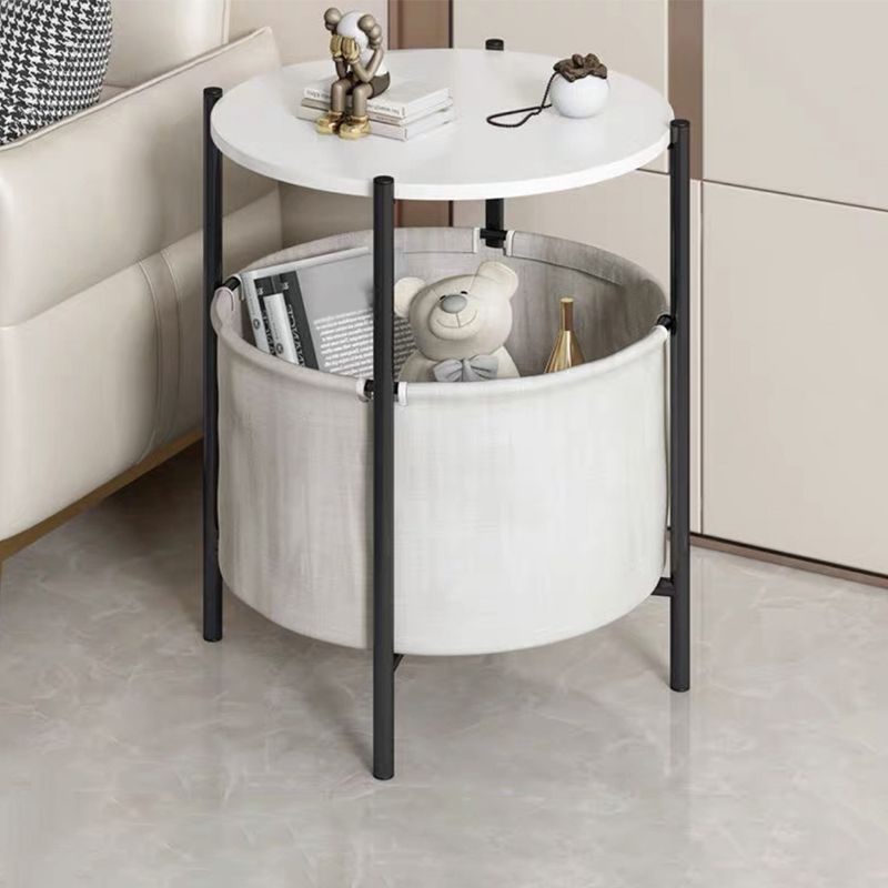 Modern Style Rock Slab Table Top Metal Steel Base with Circular Storage Space Side Table