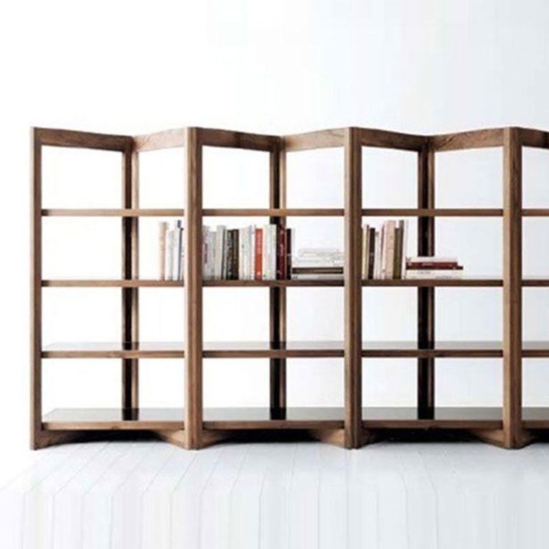Open Back Folding Bookshelf Wood Contemporary Bookcase for Home