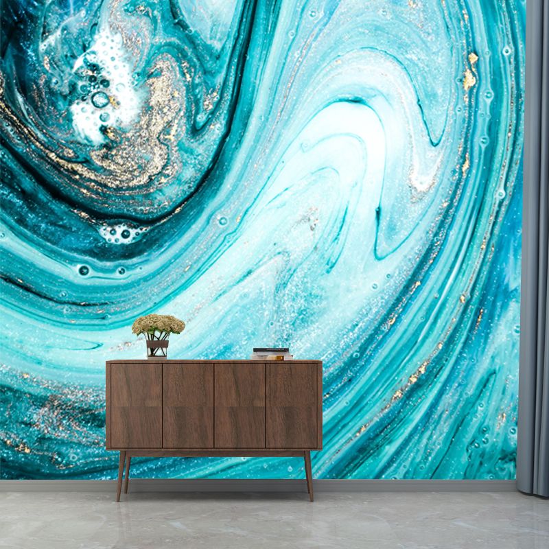 Tropical Whirling Pool Mural in Blue Moisture Resistant Wall Covering for Bedroom