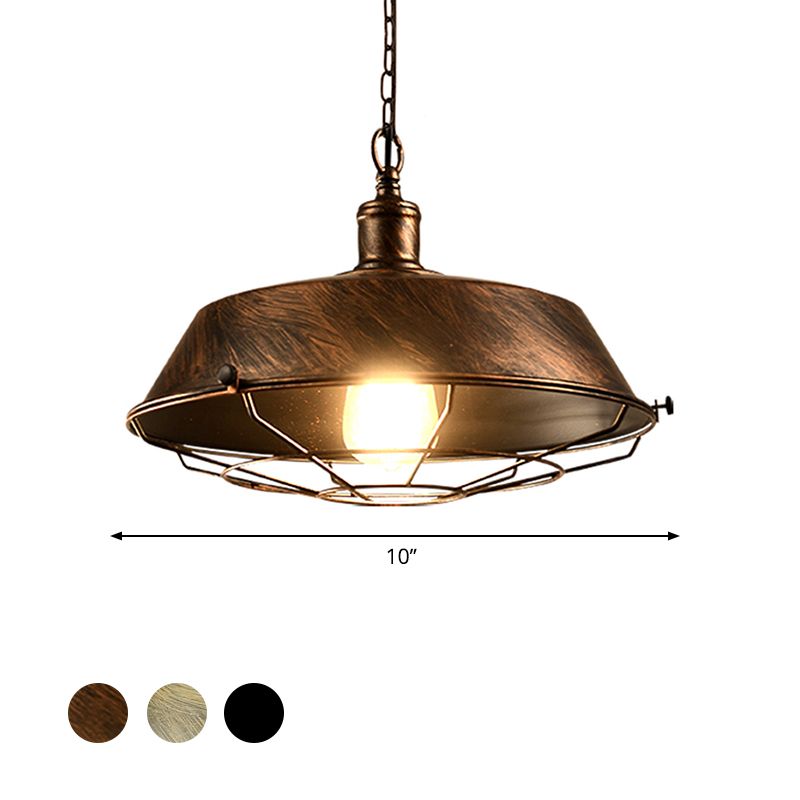 Iron Barn Hanging Light with Wire Guard Antique Style 10"/14"/18" Dia 1 Head Restaurant Pendant Light Fixture in Brass/Bronze/Black