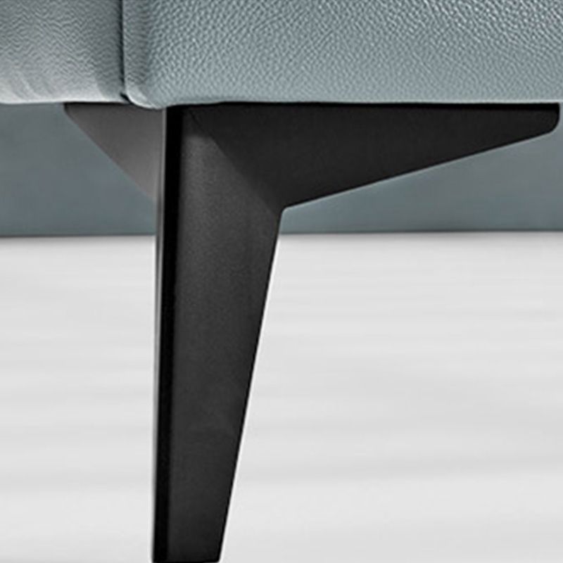 Rectangular Solid Color Panel Bed Genuine Leather Standard Bed with Metal Legs