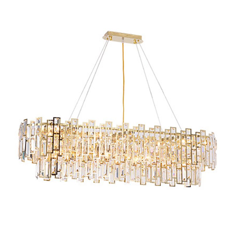 Lampada a sospensione cristallina a livelli lampadario oro contemporaneo per soggiorno