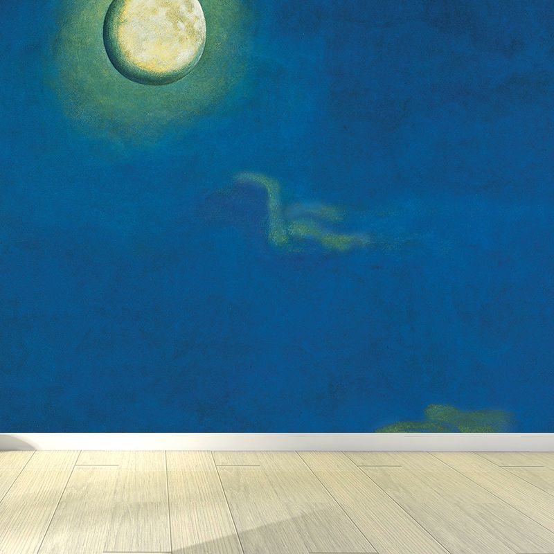 Illustration Moon Night Mural Decal for Living Room, Blue, Custom Size Available
