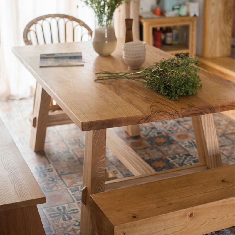 Natural Simplicity Rectangle Dining Table Pine Solid Wood Trestle Base Table