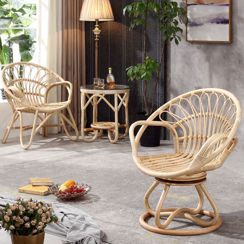 Contemporary Round Dining Table Set 1/3 Pcs Light Wood Finish Outdoor Dining Set