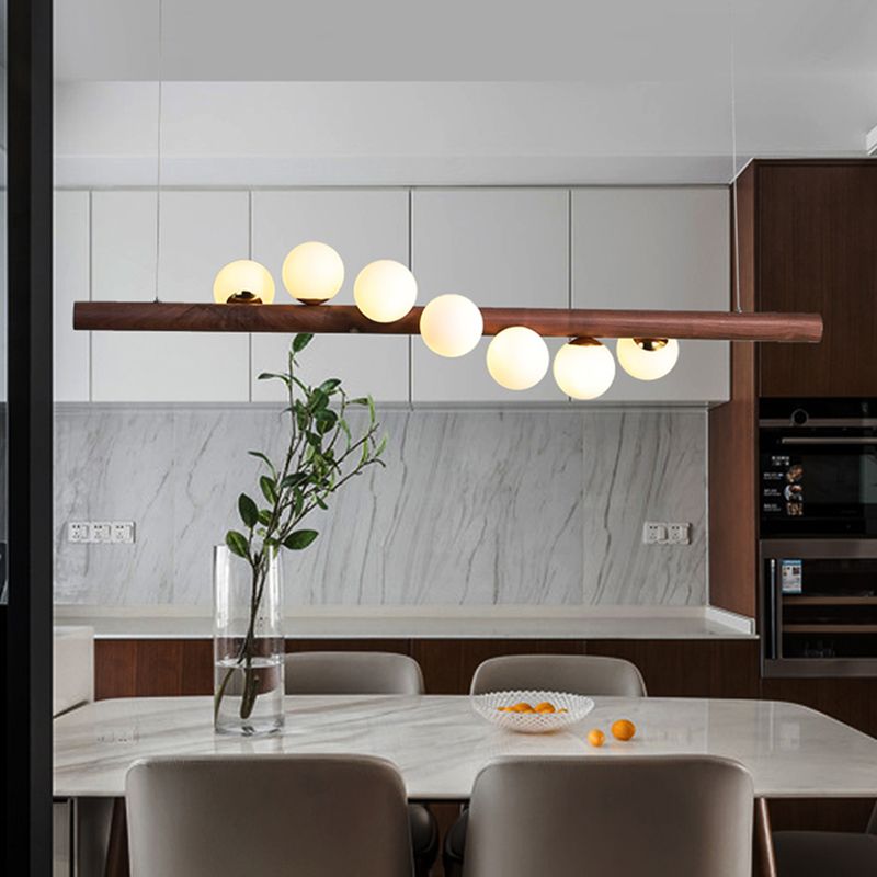 Modern Style Spherical Island Lights Wood Large Kitchen Pendant Lights