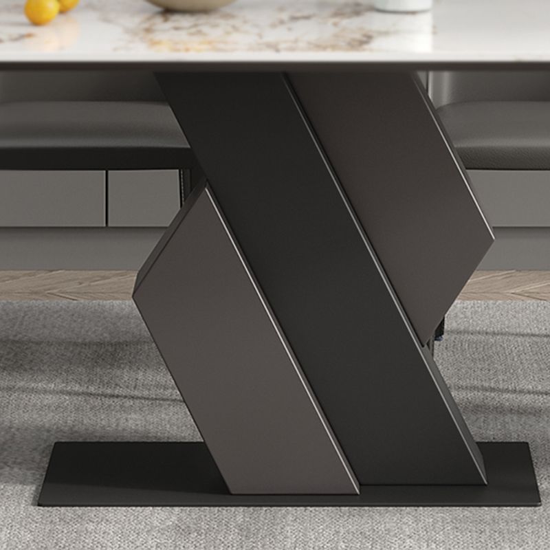 Industrial Sintered Stone Dining Table Rectangle Table with Metal Pedestal Base