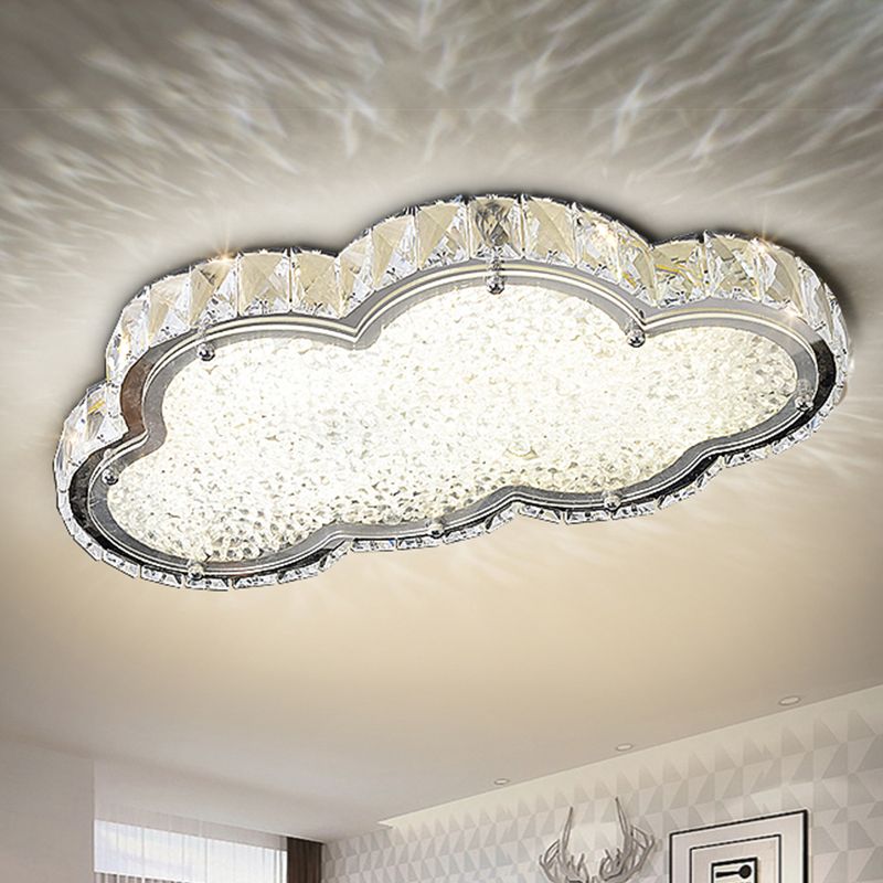 Crystal Block Cloud Ceiling Fixture Modernist 19.5"/25.5" W LED Flush Mount in Stainless-Steel, Warm/White Light