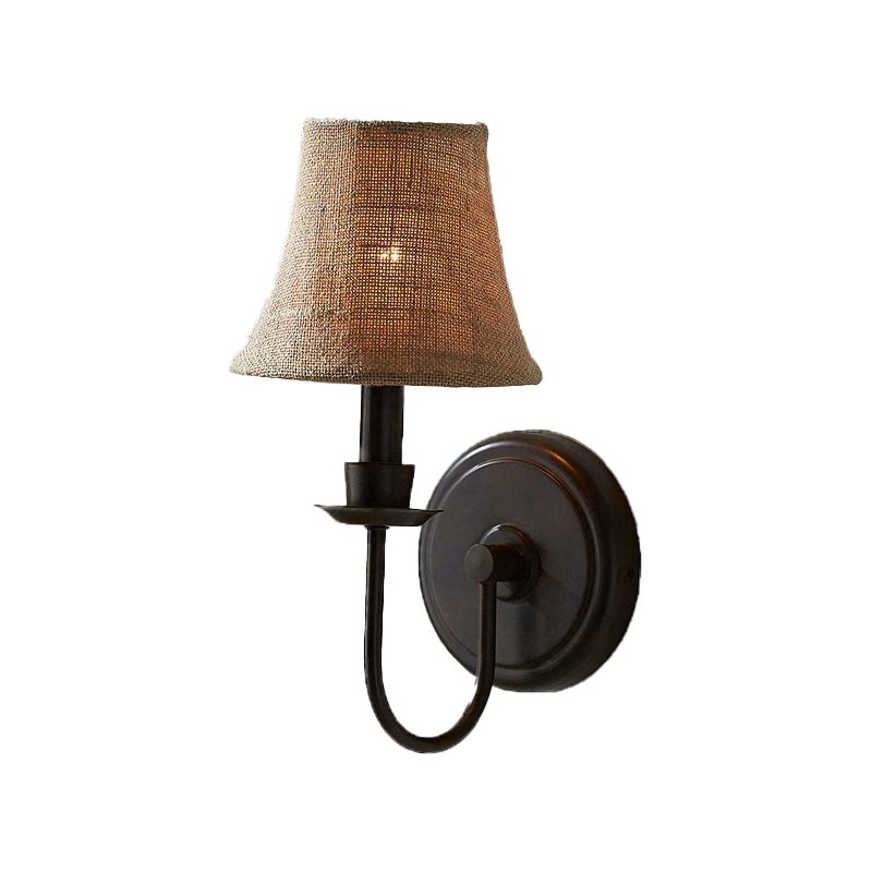 Flaxen 1 Bulb Wall Sconce Light Traditional Fabric Bell Wall Lamp with Arched Arm and Round Backplate
