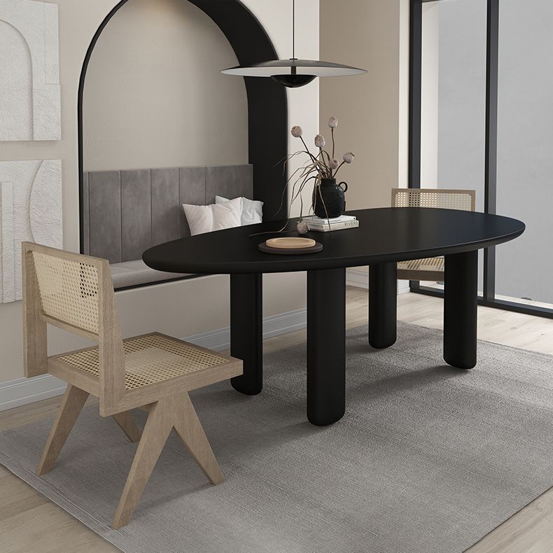Oval Solid Wood Dining Table in Grey/Black Modern Table with 4 Legs for Restaurant
