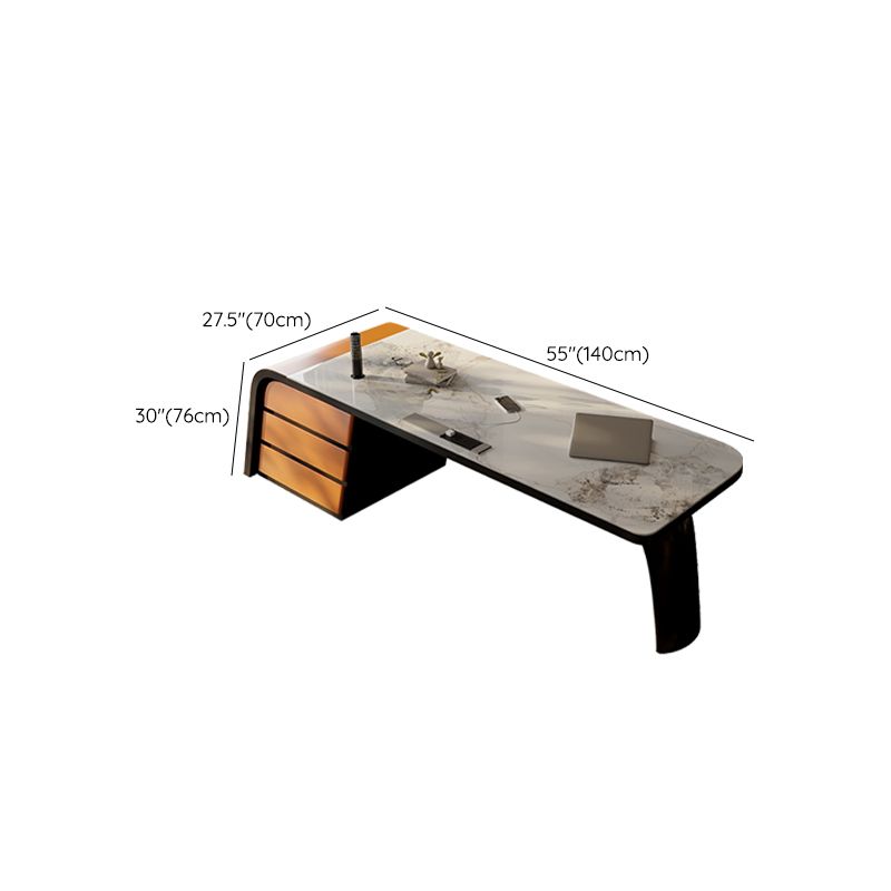 Modern Stone Office Desk Rectangular Shape Task Desk with 3-Drawers for Office