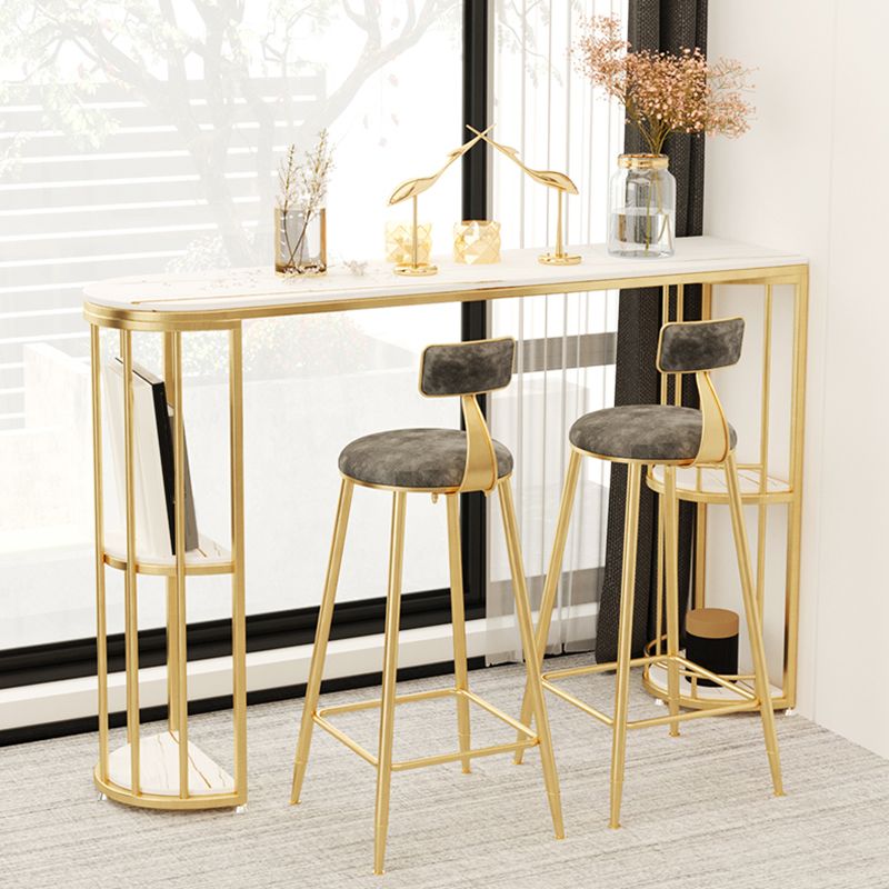 Indoor Oval Pub Dining Set 1/2/3 Pieces Stone and Metal Pub Set with Storage