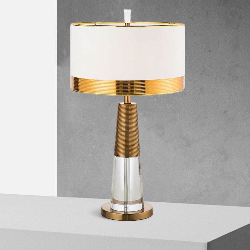 1 lampe de tête de tête contemporain de tambour de tambour de la nuance Lumière en blanc en blanc avec une base en cristal transparent
