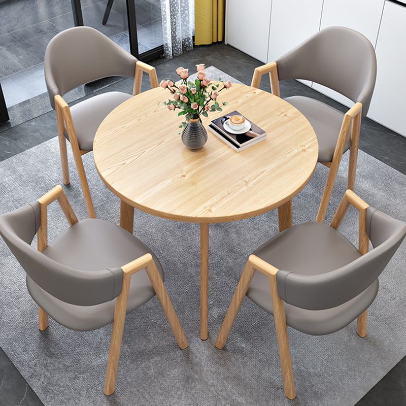 Modern Round Dinner Table Natural Oak Wood Tabletop for 2 Persons