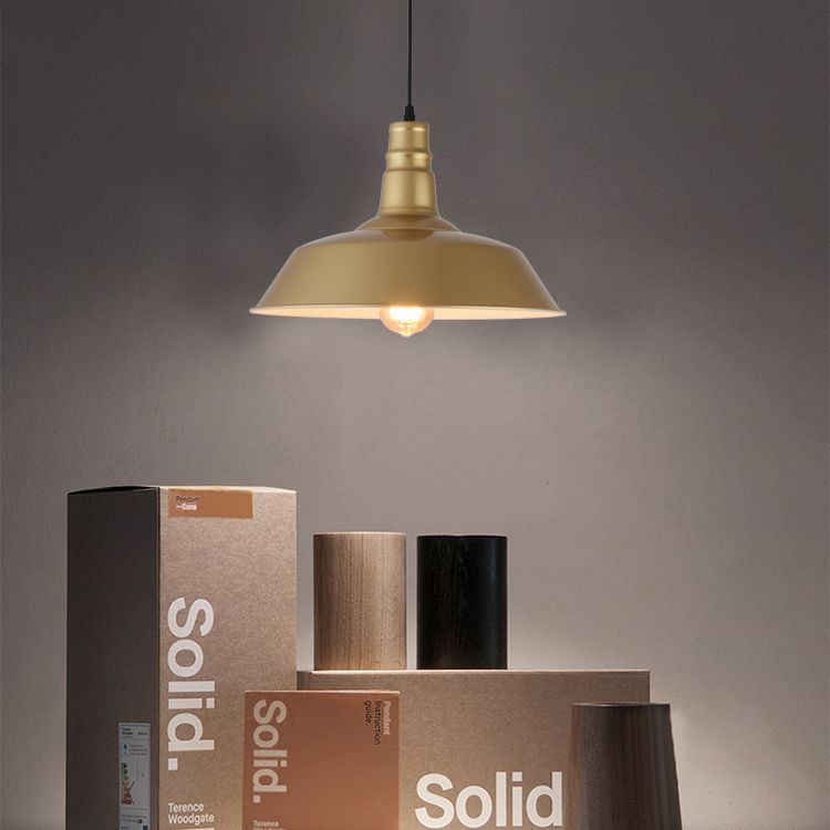 Lámpara colgante de restaurantes industriales de lámpara de suspensión de 1 luces con sombra de metal geométrica en oro