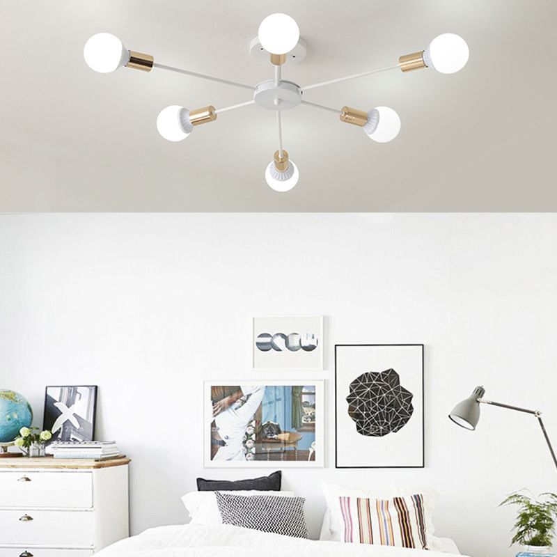 Industrial Minimalist Ceiling Fixture Bare Bulb Radial Metal Semi Flush Mount