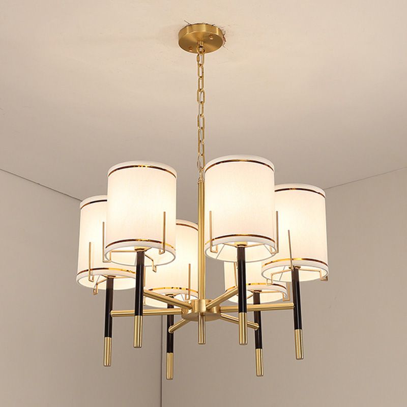 Cylindrical Shape Fabric Ceiling Lighting Modern Gold Chandelier Light Fixture for Living Room