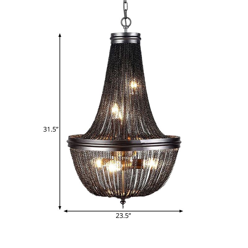 Chain Fringe Living Room Chandelier Rural Metallic 6 Lights Black Down Lighting Pendant
