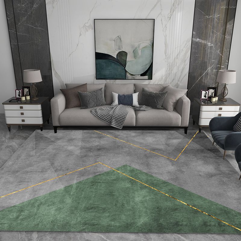 Grey Geometric Print Carpet Modern Polyester Area Rug Stain Resistant Rug for Home Decor