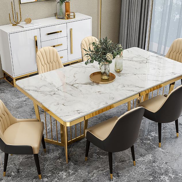Minimalist Style Sintered Stone Dining Table with Fixed Table and Double Pedestal Base