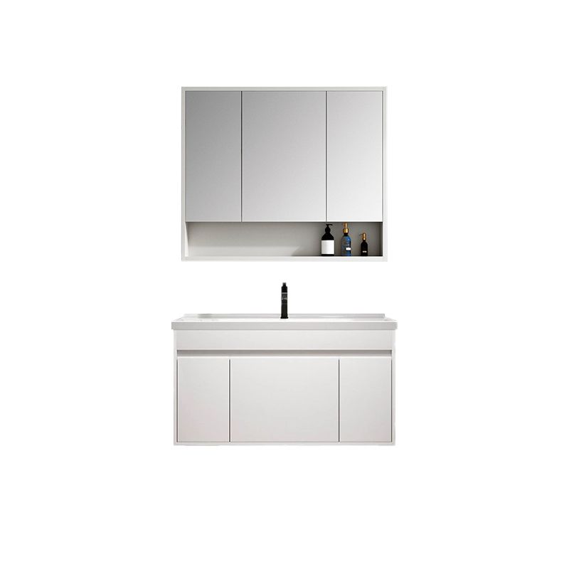 Rectangle Bathroom Vanity Wall-Mounted Mirror Wood Frame Modern Vanity with Doors