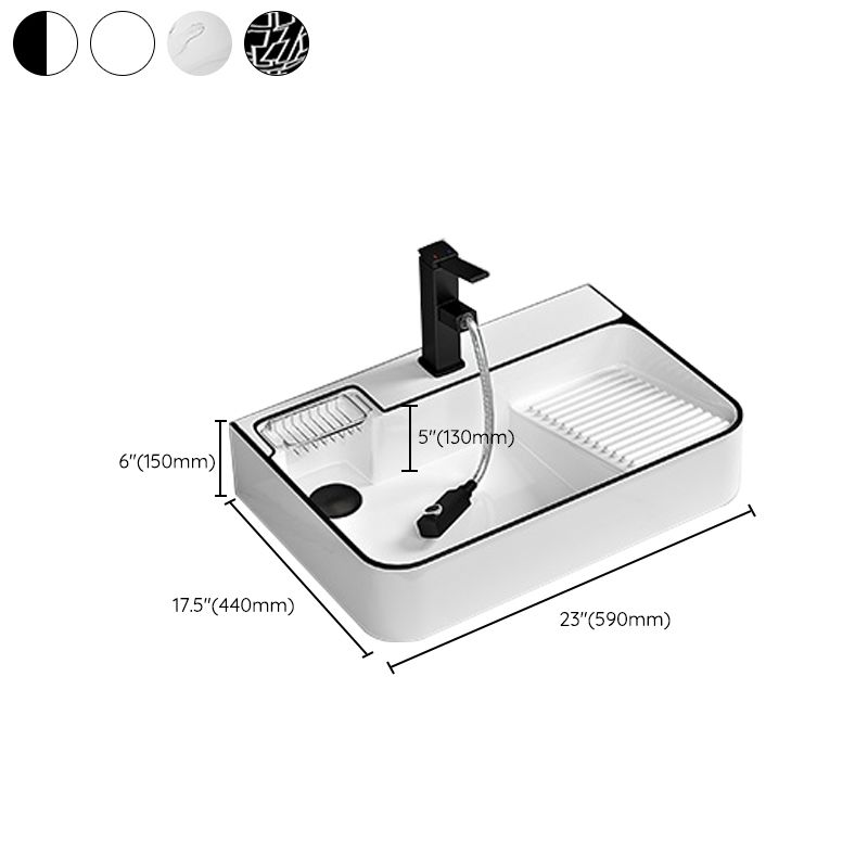 Contemporary Bathroom Sink Porcelain Solid Color Rectangular Vessel Sink with Pop-Up Drain