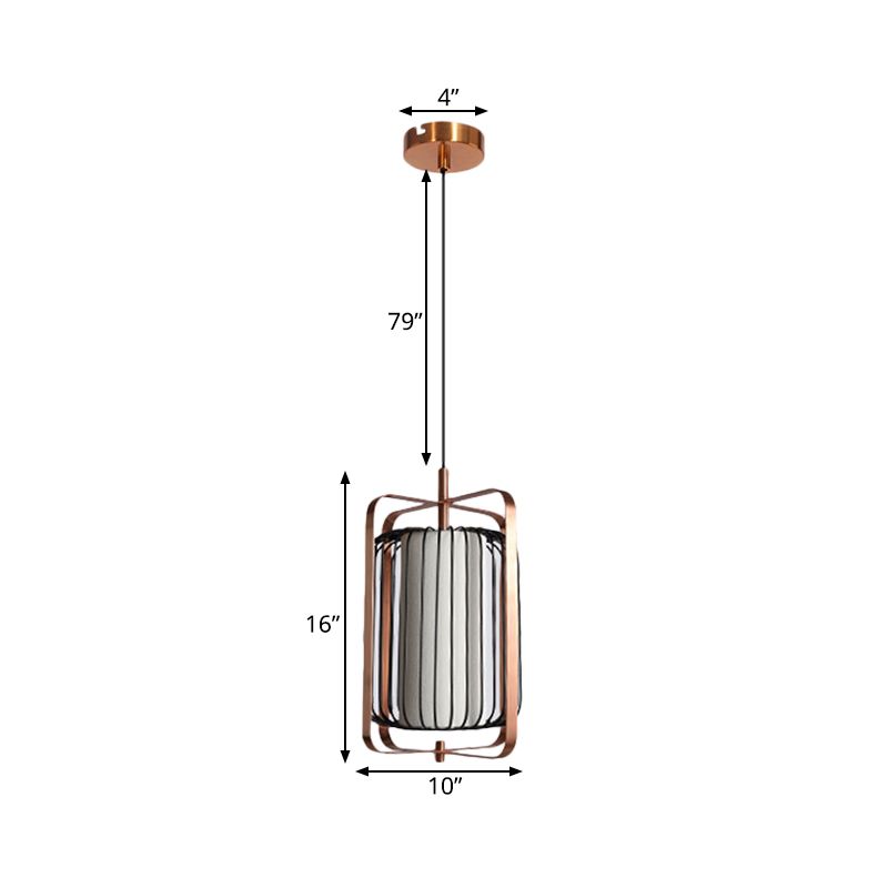 Rectangle Cadre Pendre Modernisme Métal 1 lampe de suspension en or rose clair avec cylindre Cage noire et ombre en tissu blanc