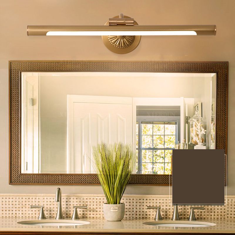 Brass Straight Mirror Light American Style 1 Light Wall Lamp for Bathroom