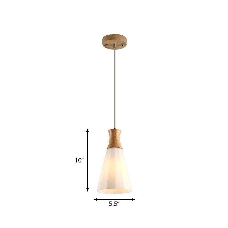 Cono sospeso a sospensione Light Nordic Milky Glass 1/3-Bulb Wood Suspension Lampada con baldacchino rotondo/lineare