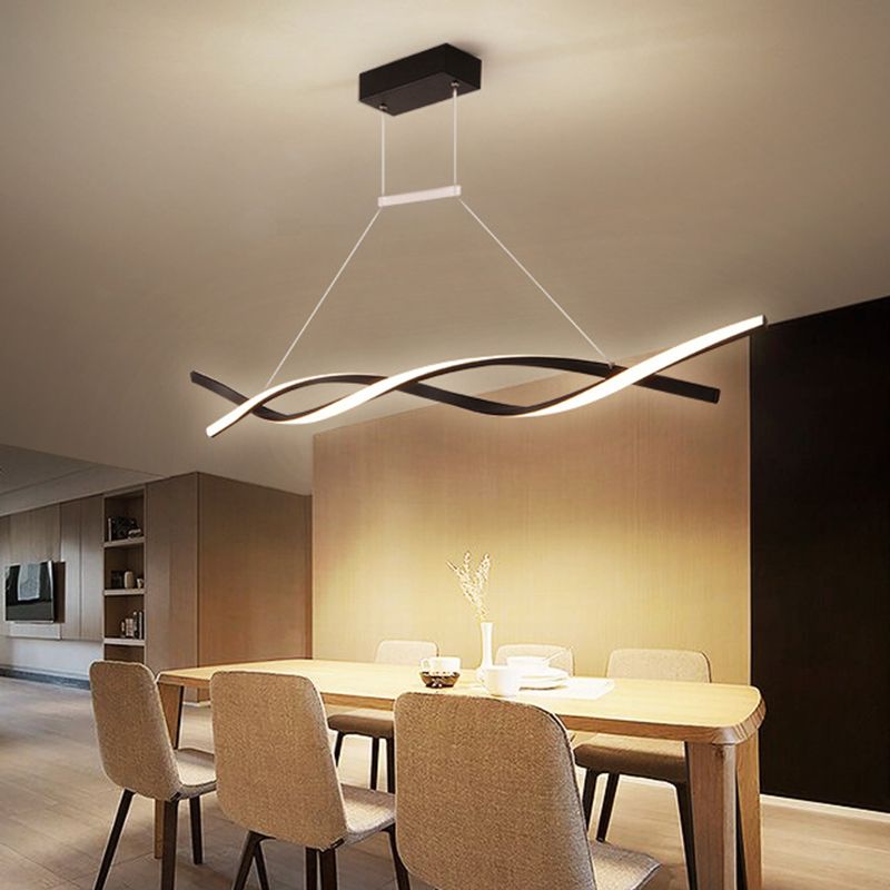 Stranded Linear Restaurant Hanging Light Acrylic Minimalist LED Island Pendant in Black/Grey, Warm/White Light
