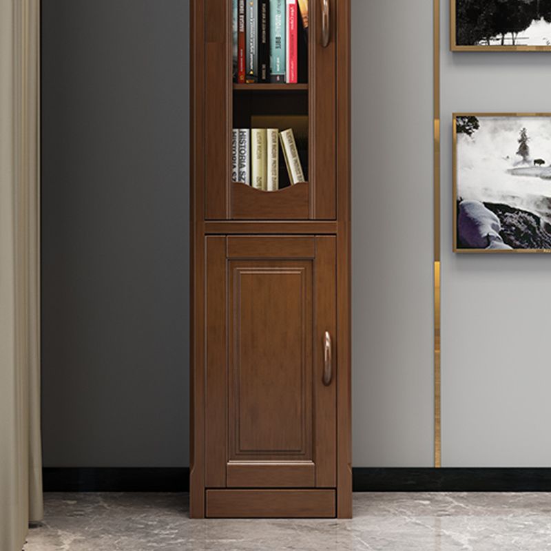 76.8" Tall 2 - Door Accent Cabinet Solid Wood Glass Paned Chest in Brown