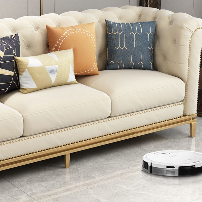 3-Seater Rolled Arm Sofa Chesterfield Tufted 82.68" W Faux Leather Sofa