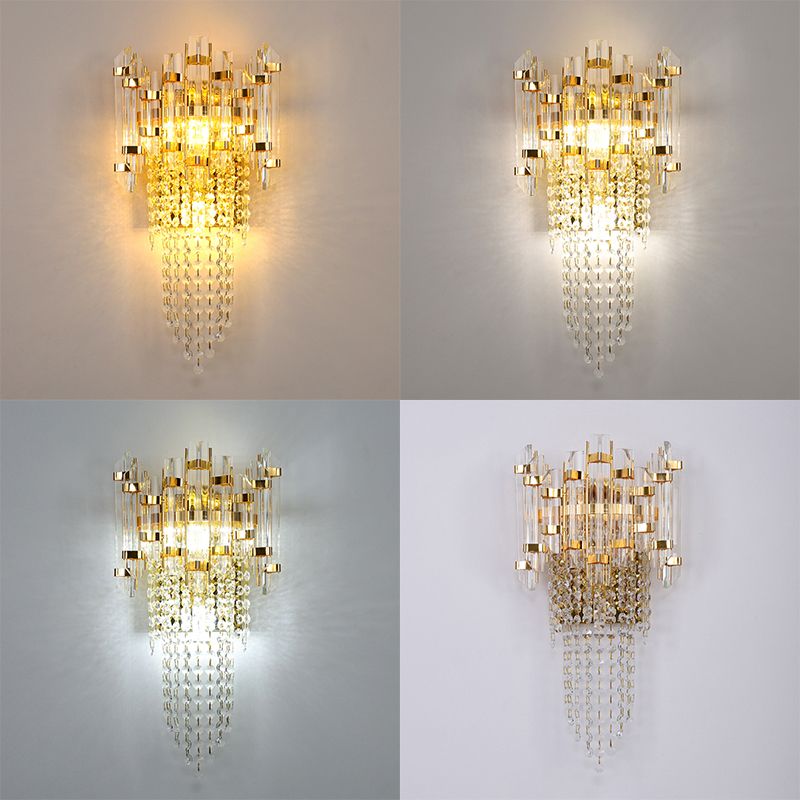 Gold Flush Mount Wall Sconce with Clear Crystal Shade Postmodern Wall Lamp