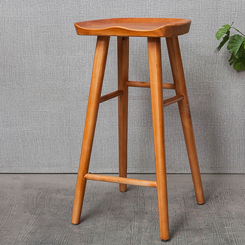Solid Wood Indoor Counter Chair Saddle Seat Backless Counter Bar Stool