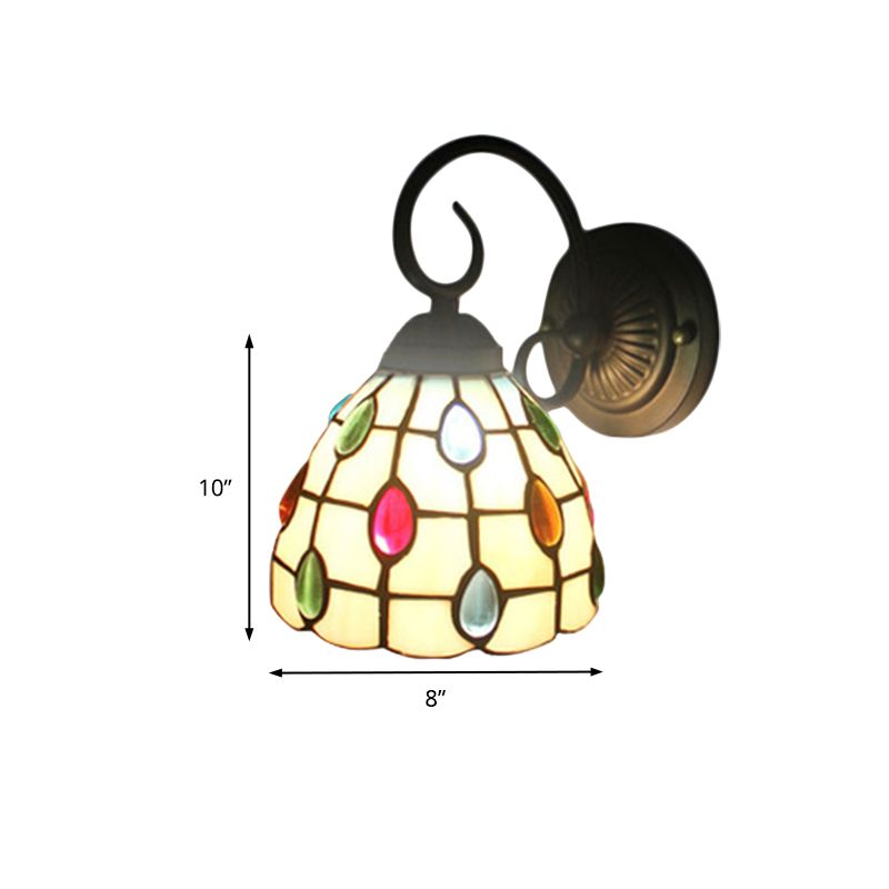 Tiffany Dome Wall Sconce with Colorful Jewelry Art Glass 1 Light Wall Light in Blue/Clear for Restaurant