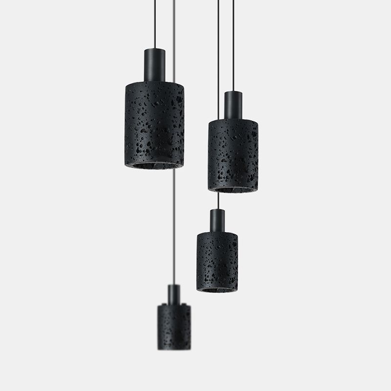 Single Head Stone Hanging Light Contemporary Creative Suspension Pendant in Black
