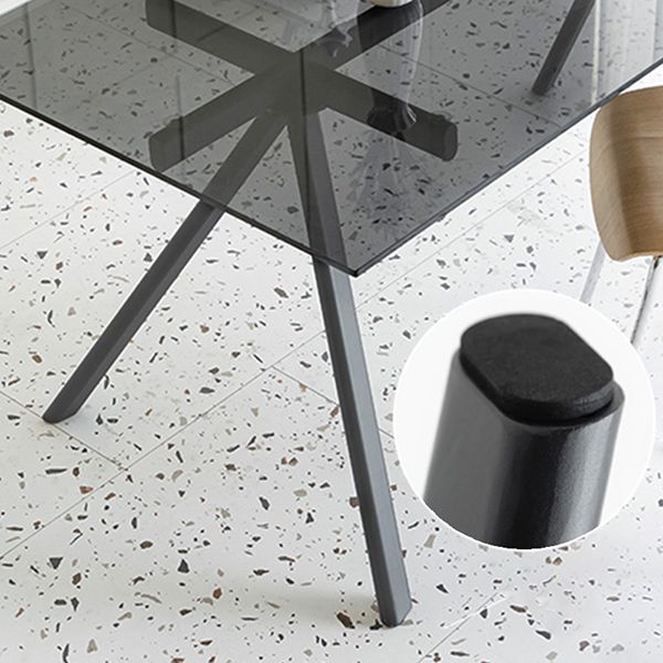 Contemporary Rectangular Glass Top Dining Table with Steel Legs