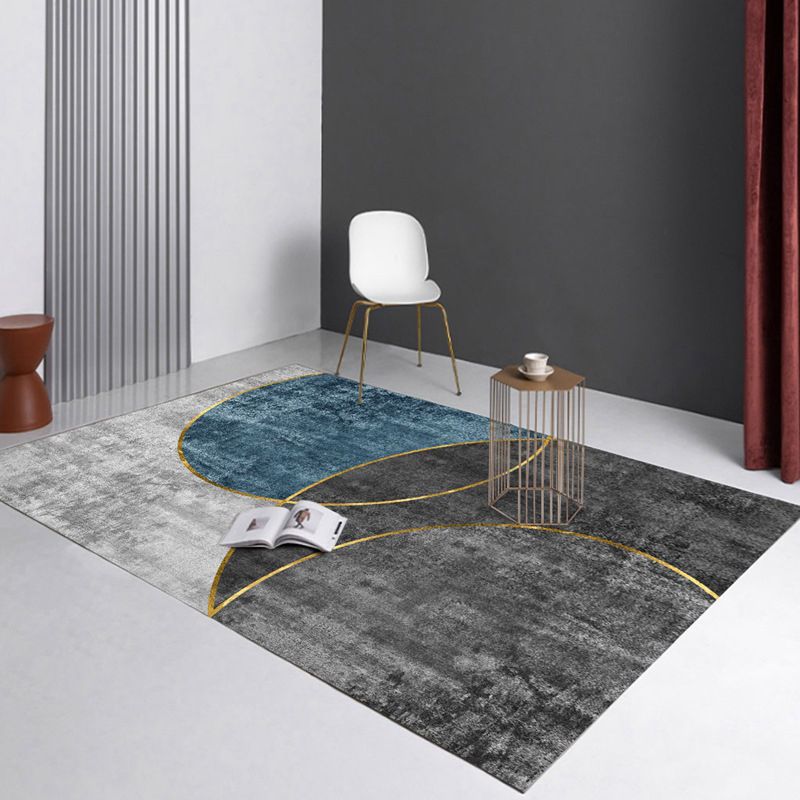 Modern Geometric Soft Rug Rectangle Dark Color Loom Rug for Bedroom