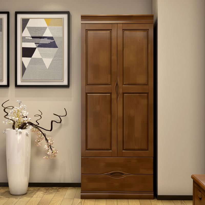 Traditional Rubberwood Wardrobe with Drawers Matte Finish Cabinet for Home