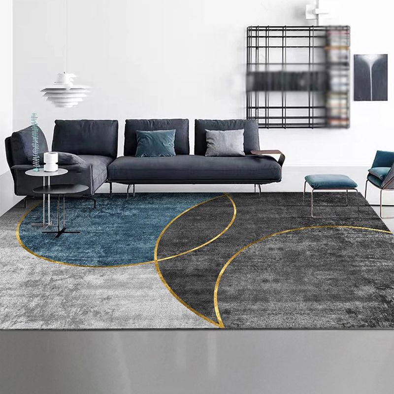 Ash Black Modern Rug Polyester Grafisch Tapijten Niet-slip achterste tapijt voor woonkamer